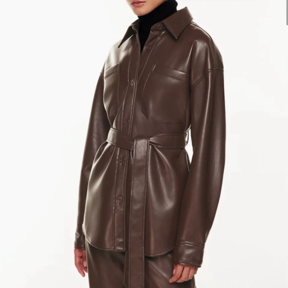 Aritzia Babaton Vegan Leather Ava Jacket - Size 2XS, Color coffee bean